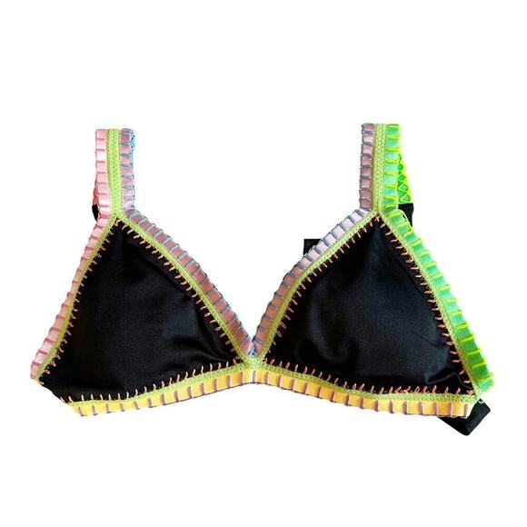 PQ Swim Platinum Black Pearl Crochet Trim Tri Top Size Large - Picture 2 of 10